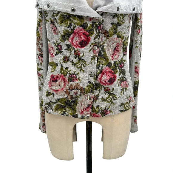 Anthropologie Saturday Sunday Florascape Moto Jacket Sweatshirt Gray Size Small - Picture 4 of 12